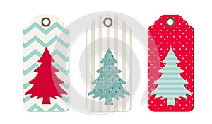 Three christmas tags in shabby chic style