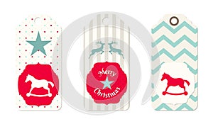 Three christmas tags in shabby chic style