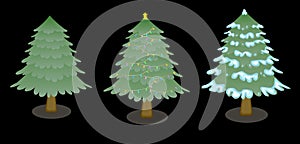 three Christmas trees in different designs