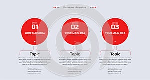 Three circle Options of infographic in red colors templates design, Vector infographics timeline design template, integrated circl