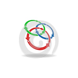 Three circles logo arrows loop, cycle design element, tech symbol