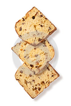 Three Classic Panettone Slices on White Background