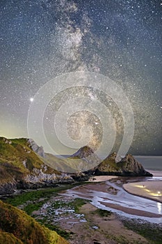 Three Cliffs Bay, The Gower, South Wales with the Milky Way Core