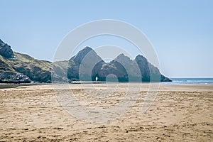 The three cliffs of Three Cliffs Bay, Gower Peninsula, Swansea, South Wales