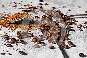 Three Coffee types in Metal Spoons