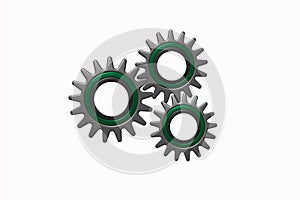 Three cogwheel 3D isolated on white background, metal gear