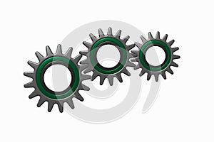 Three cogwheel 3D isolated on white background, metal gear