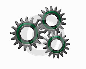 Three cogwheel 3D isolated on white background, metal gear
