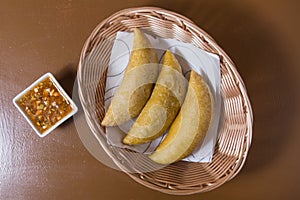 Three colombian empanadas meat pies