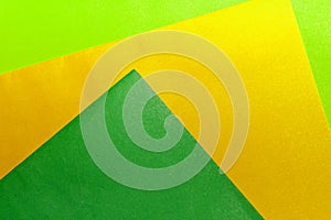 Three color, geometric, abstract green, yellow and light green colorful minimal textures of paper, background