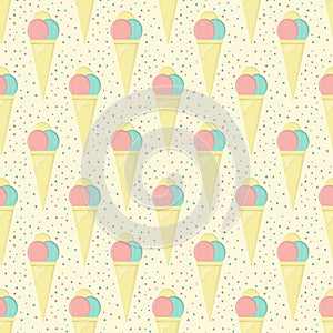 Three Color Ice Cream Con pattern in pistachio, strawberry and lemon sorbet colors