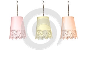 Three color vintage ceiling light on white background.