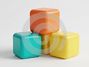 Three colored cubes isolated on white background