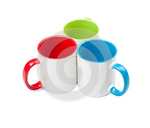 Three colored cups