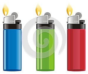 Three colored lighters
