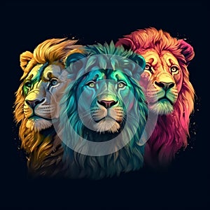 three colored lions art, ai generated art