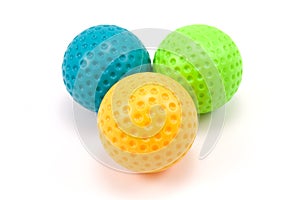 Three colored plastic balls