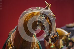 Three colored pottery horses of Tang Dynasty in Tang Dynasty, China