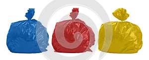 Three colored rubbish bags