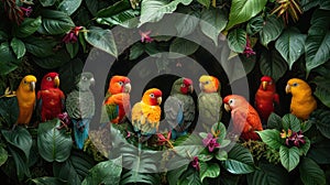 Three Colorful Birds Perched on a Tree Branch