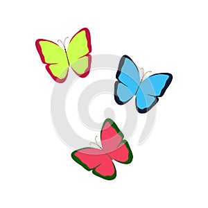 Three colorful butterflies. isolated on a white background