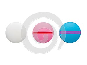 Three colorful circular objects