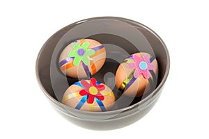 Three colorful decorated easter eggs