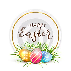 Card with Easter eggs in grass