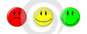 Three colorful emoji with different mood. Bad, Good and Cool mood