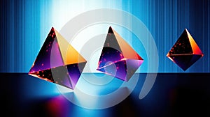Luminous Tetrahedrons: Abstract 3D Neon Geometric Shapes photo