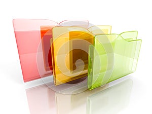 Three colorful office folders on white background