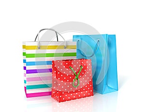 Three colorful paper bags for shopping