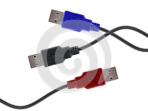 Three colorful usb connector isolated on white background