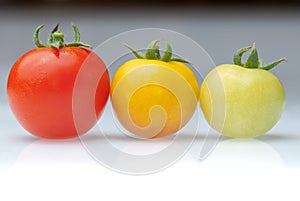 Three colors of cherry tomato