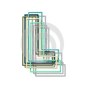 Three colors line font Letter L 3D
