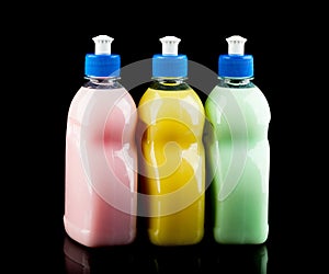 Three colour dishwashing bottles