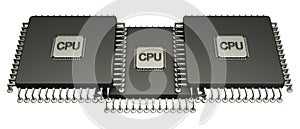 Three computer chip processor. 3D. isolated