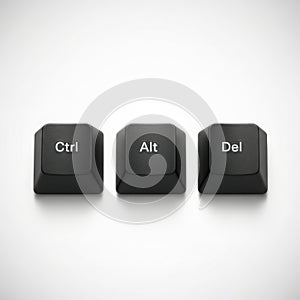Three computer keyboard keys labeled ctrl, alt, and del in a minimalist design