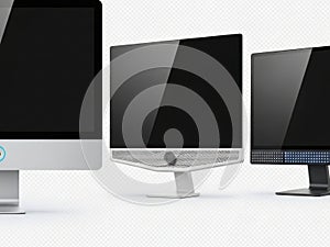 Three computer monitors isolated on white background isolated on white background