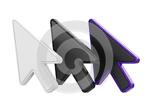 Three Computer Mouse Cursors in White Black and Purple