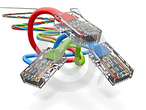 Three computer network cables rj45. 3d photo