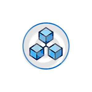 Three Connected Blocks - Circle with Blockchain vector round blue icon
