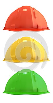 Three construction helmets