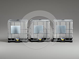 Three construction site water containers on gray background