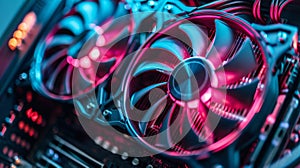 Three cooling fans inside a computer case