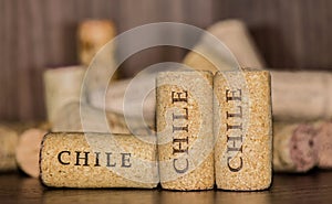 Three corks of Chile wine bottles