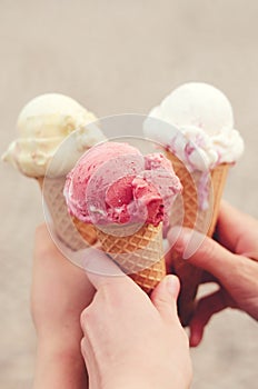 Three cornets of ice cream