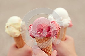 Three cornets of ice cream photo