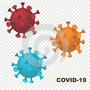 Three coronavirus COVID-19 viruses on a transparent backgroung. Novel coronavirus Covid-19 outbreak. Editable vector illustration photo