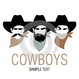 Three cowboys with hat and neckerchief. Symbolic image of America